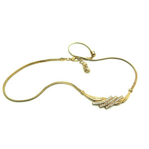 Vintage Avon Swirl Necklace Waterfall • Rhinestone • Goldtone Serpent Chain